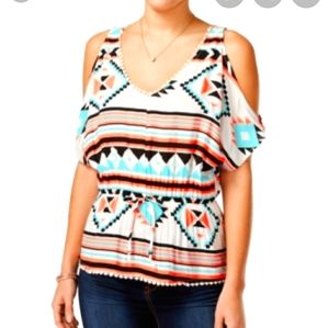 Miss Chievous Juniors’ Printed Cold-Shoulder Blous
